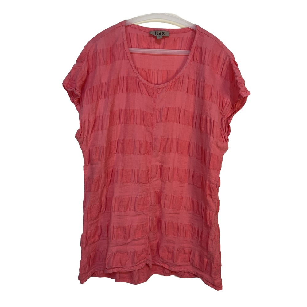 Flax Feather Tee Sz Small Watermelon Linen Cotton Blend Lagenlook Short Sleeve - Picture 2 of 10